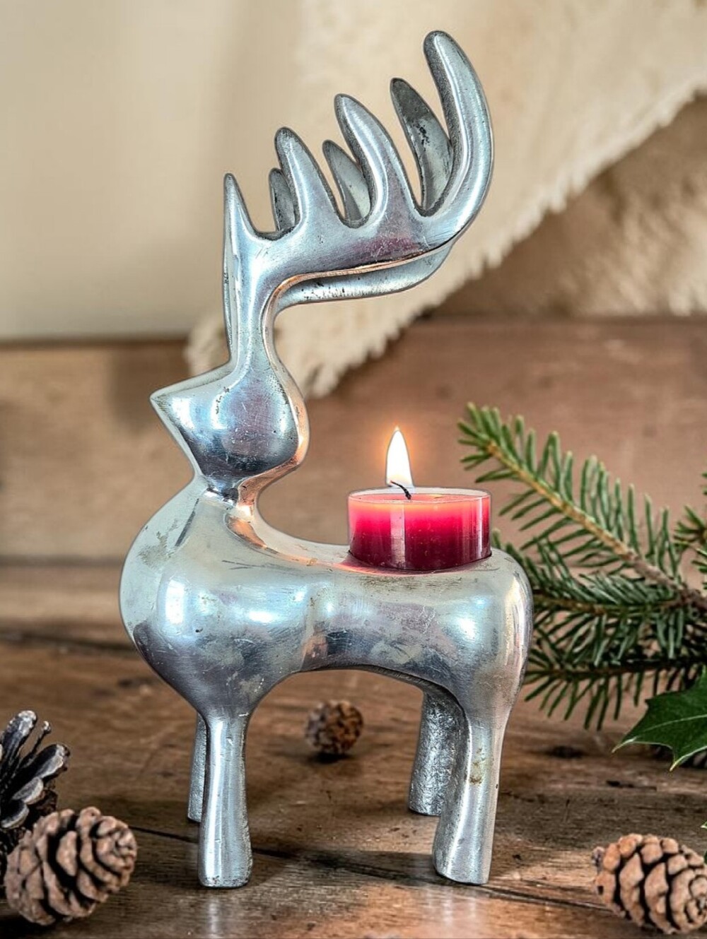 Chrome Reindeer Votive Tea Light Candle Holder Holiday Mantle Winter Shelf Decor